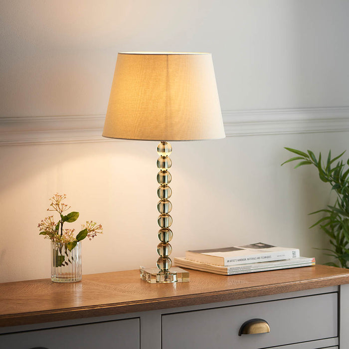 Cici Ivory Fabric Shade Table Lamp With Adelie Grey Green Glass Base