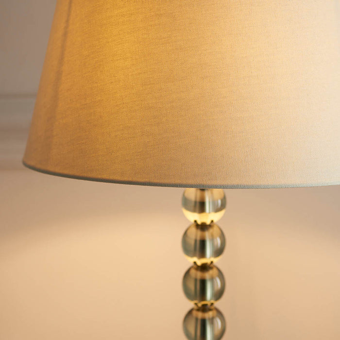 Cici Ivory Fabric Shade Table Lamp With Adelie Grey Green Glass Base