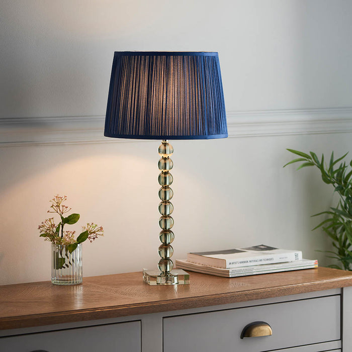 Wentworth Midnight Blue Fabric Shade Table Lamp With Adelie Grey Green Glass Base