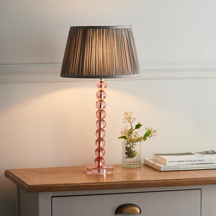 Freya Fir Fabric Shade Table Lamp With Adelie Grey Green Glass Base