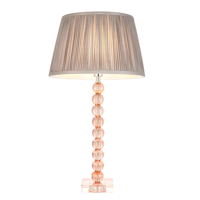 Freya Fir Fabric Shade Table Lamp With Adelie Grey Green Glass Base