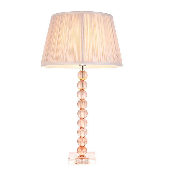 Freya Dusky Pink Fabric Shade Table Lamp With Adelie Blush Tinted Glass Base