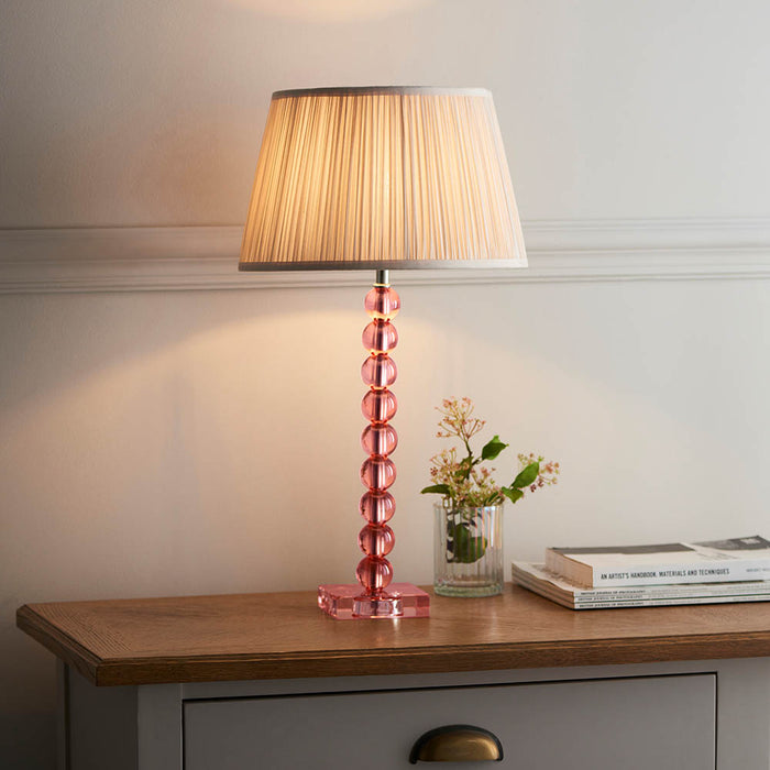 Freya Oyster Fabric Shade Table Lamp With Adelie Blush Tinted Glass Base