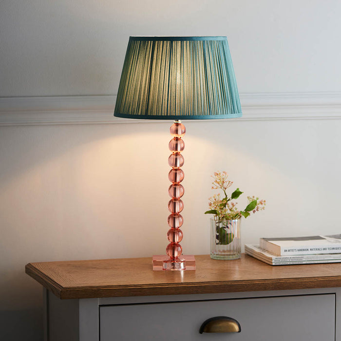 Freya Fir Fabric Shade Table Lamp With Adelie Blush Tinted Glass Base
