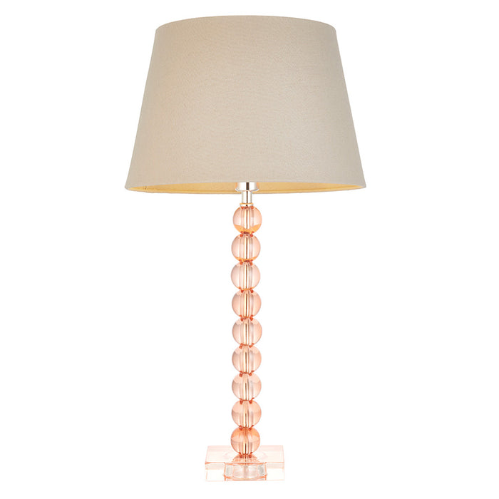 Cici Grey Fabric Shade Table Lamp With Adelie Blush Tinted Glass Base
