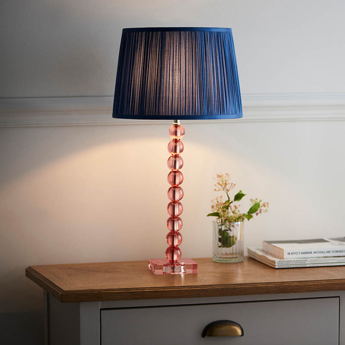 Wentworth Midnight Blue Fabric Shade Table Lamp With Adelie Blush Tinted Glass Base