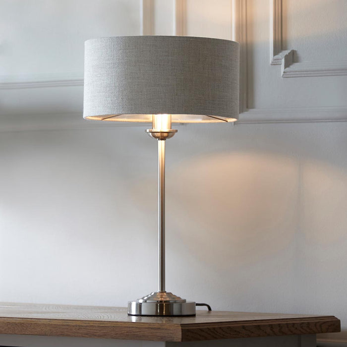 Highclere Natural Linen Shade Table Lamp In Brushed Chrome