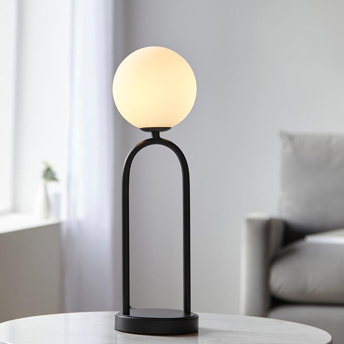 Motif Matt Opal Sphere Glass Shade Table Lamp In Matt Black