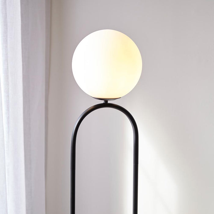 Motif Matt Opal Sphere Glass Shade Floor Lamp In Matt Black