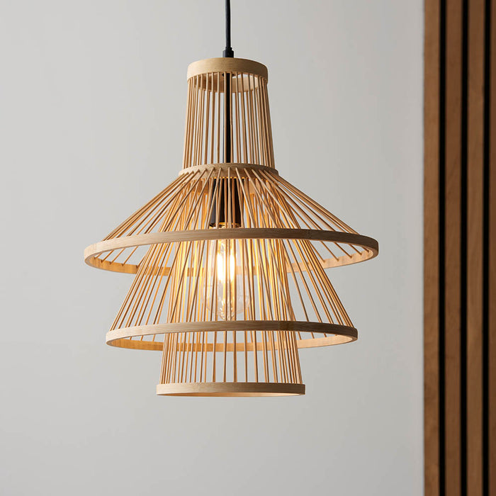 Mathias Pendant Light In Natural Bamboo Open Framework