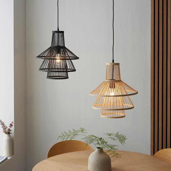 Mathias Pendant Light In Natural Bamboo Open Framework