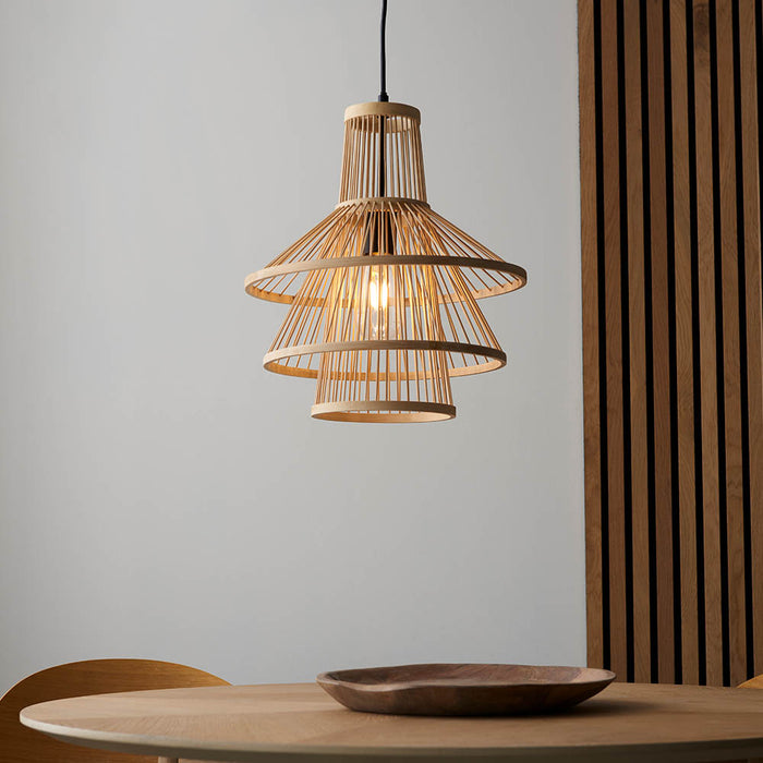 Mathias Pendant Light In Natural Bamboo Open Framework