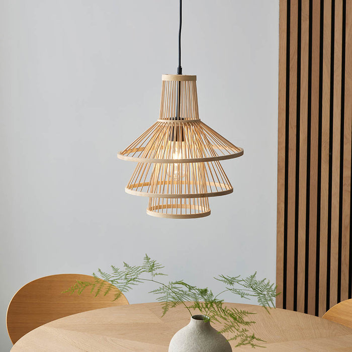 Mathias Pendant Light In Natural Bamboo Open Framework