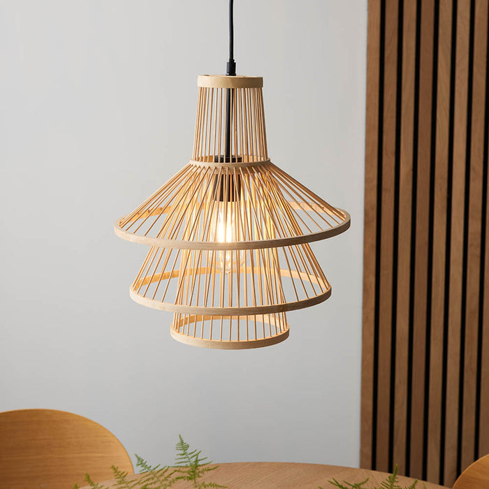 Mathias Pendant Light In Natural Bamboo Open Framework