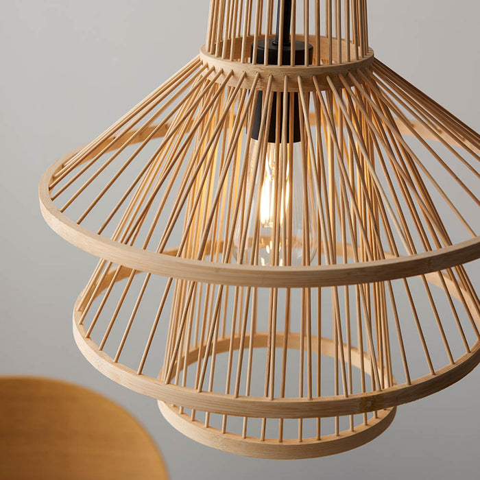 Mathias Pendant Light In Natural Bamboo Open Framework