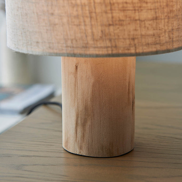 Durban Natural Linen Cylinder Shade Table Lamp With Natural Wooden Base