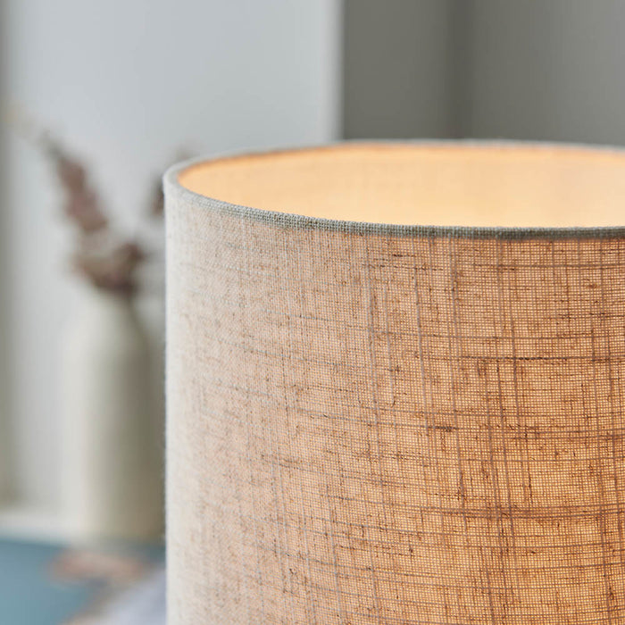 Durban Natural Linen Cylinder Shade Table Lamp With Natural Wooden Base