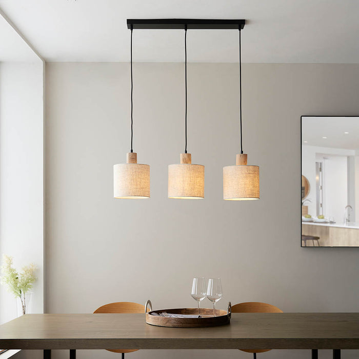 Durban 3 Lights Natural linen cylinder shades Ceiling Pendant Light