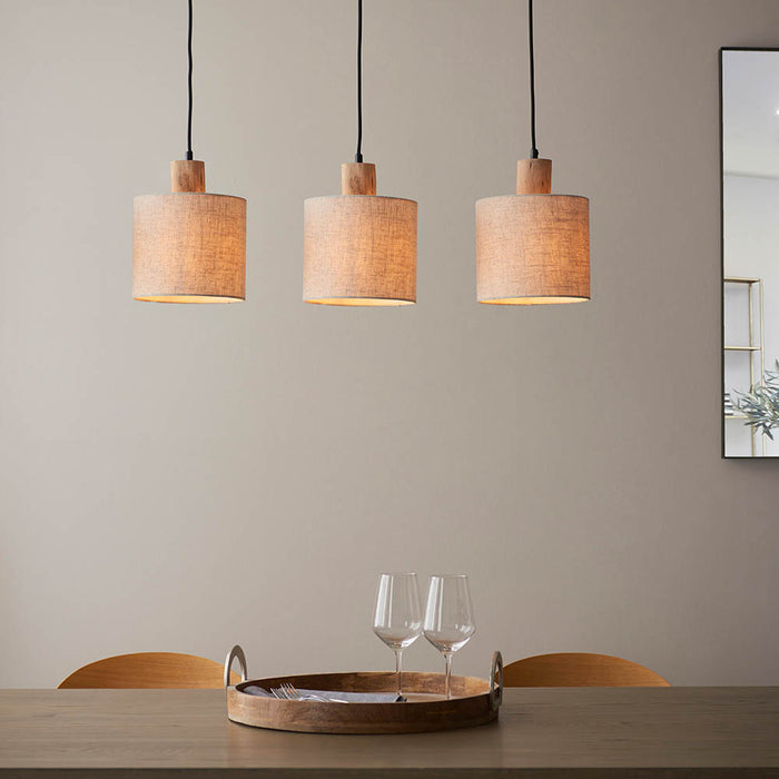 Durban 3 Lights Natural linen cylinder shades Ceiling Pendant Light