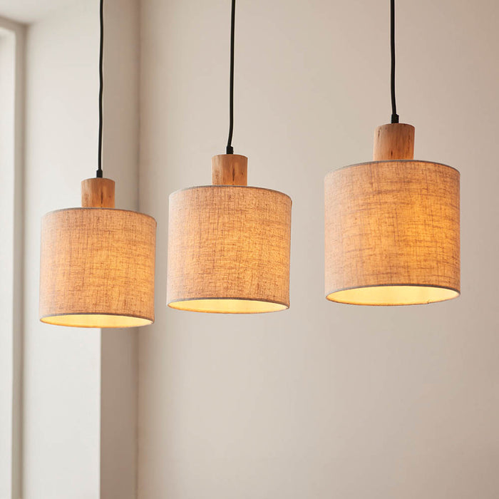 Durban 3 Lights Natural linen cylinder shades Ceiling Pendant Light
