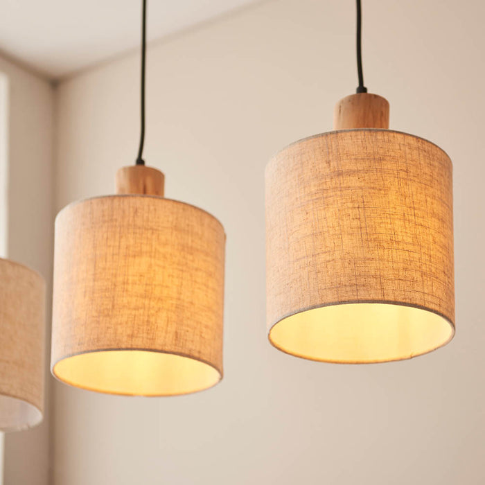 Durban 3 Lights Natural linen cylinder shades Ceiling Pendant Light