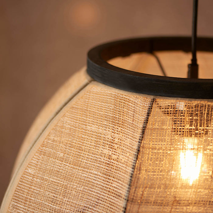 Zaire Natural Linen Fabric And Bamboo Shade Floor Lamp In Matt Black
