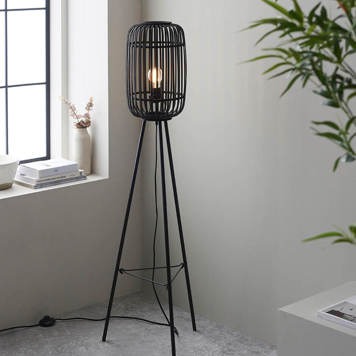 Mathias Floor Lamp In Dark Stained Bamboo Open Framework