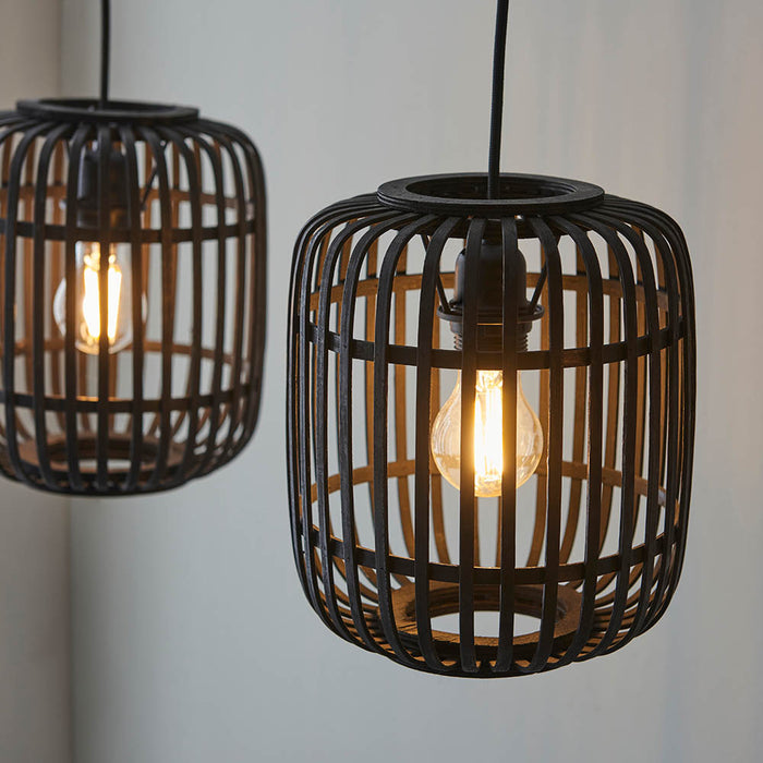 Mathias 3 Lights Linear Ceiling Pendant Light In Dark Stained Bamboo Open Framework