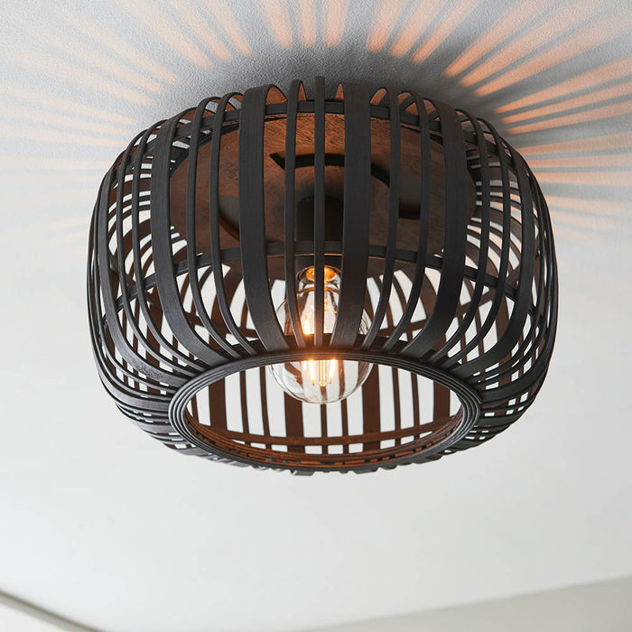 Mathias Flush Ceiling Light In Dark Stained Bamboo Open Framework