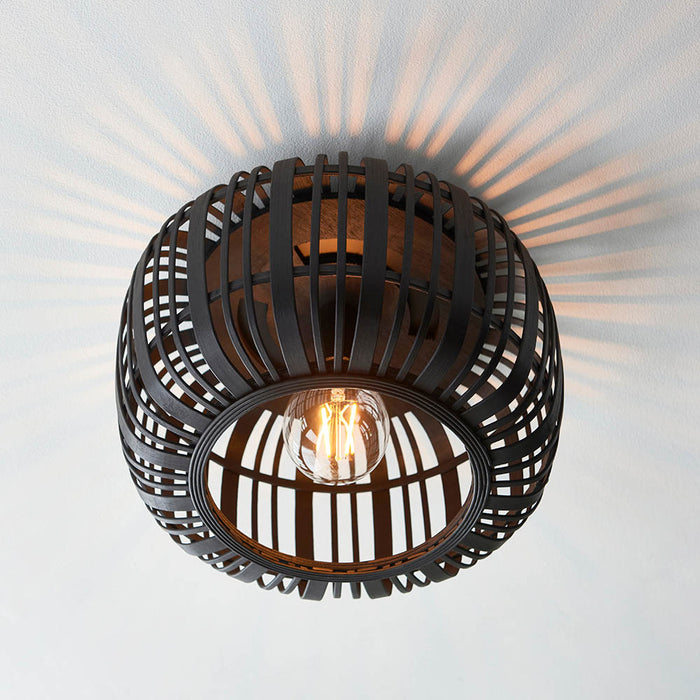 Mathias Flush Ceiling Light In Dark Stained Bamboo Open Framework