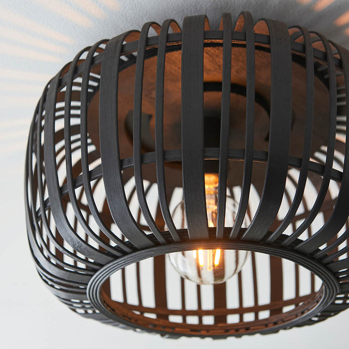Mathias Flush Ceiling Light In Dark Stained Bamboo Open Framework