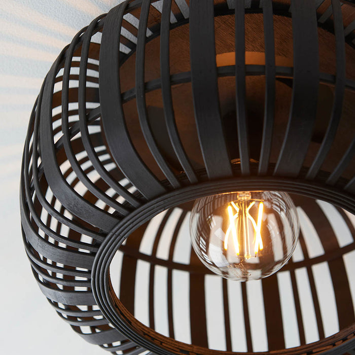 Mathias Flush Ceiling Light In Dark Stained Bamboo Open Framework
