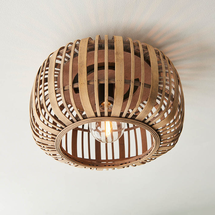 Mathias Flush Ceiling Light In Natural Bamboo Open Framework