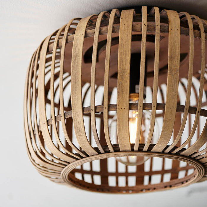 Mathias Flush Ceiling Light In Natural Bamboo Open Framework