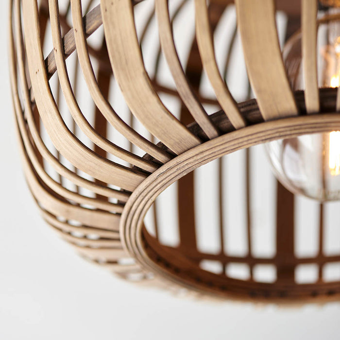 Mathias Flush Ceiling Light In Natural Bamboo Open Framework