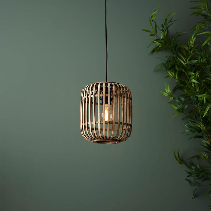 Mathias Ceiling Pendant Light In Natural Bamboo Open Framework