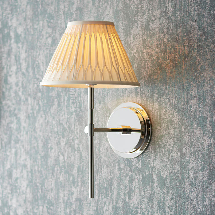 Rennes 10 Inch Cream Shade Wall Light With Chatsworth Bright Nickel Metal Base