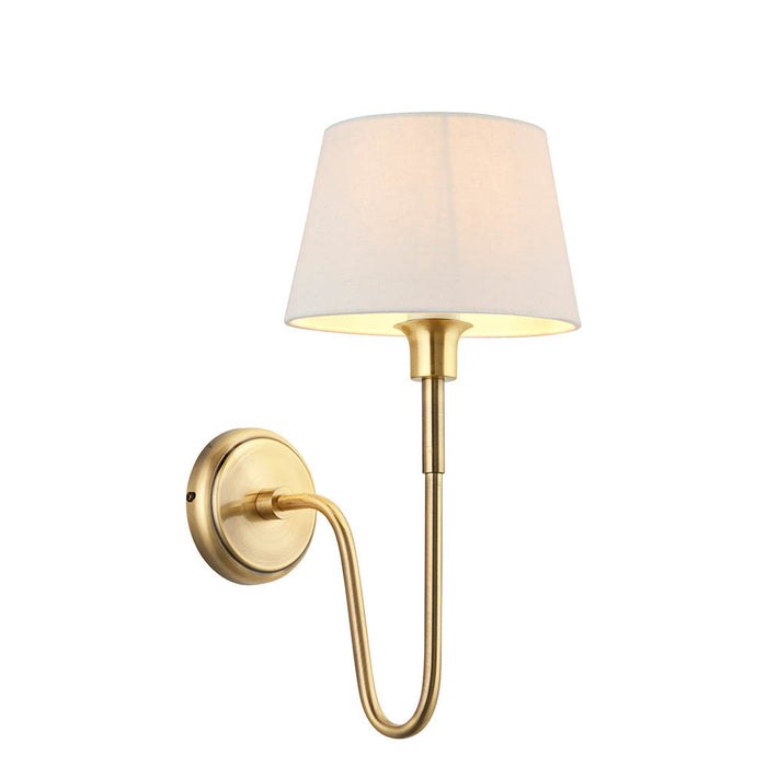 Rouen 8 Inch Ivory Silk Shade Wall Light With Chatsworth Antique Brass Metal Base