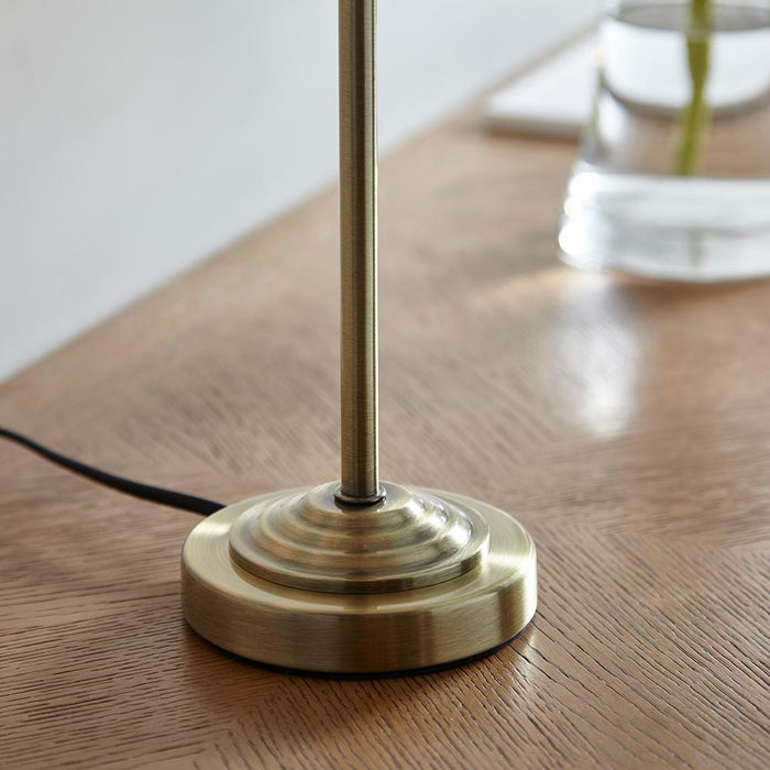 Highclere Vintage White Linen Shade Table Lamp In Antique Brass