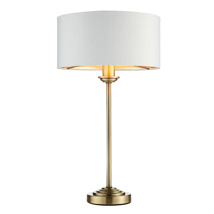 Highclere Vintage White Linen Shade Table Lamp In Antique Brass