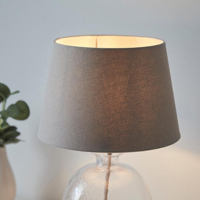 Cici Grey Linen Mix Fabric Shade Table Lamp With Lyra Textured Clear Glass Base