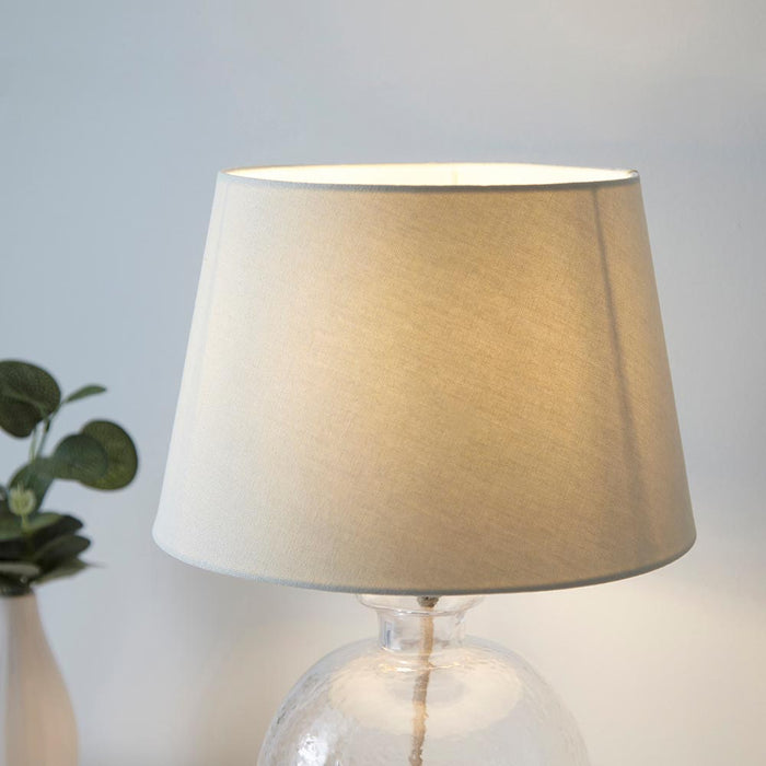 Cici Ivory Linen Mix Fabric Shade Table Lamp With Lyra Textured Clear Glass Base