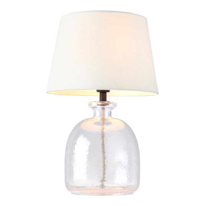 Cici Ivory Linen Mix Fabric Shade Table Lamp With Lyra Textured Clear Glass Base