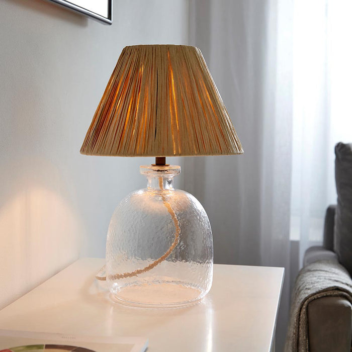 Raffina Natural Raffia Shade Table Lamp With Lyra Textured Clear Glass Base