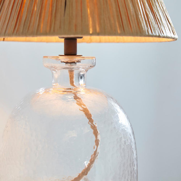 Raffina Natural Raffia Shade Table Lamp With Lyra Textured Clear Glass Base