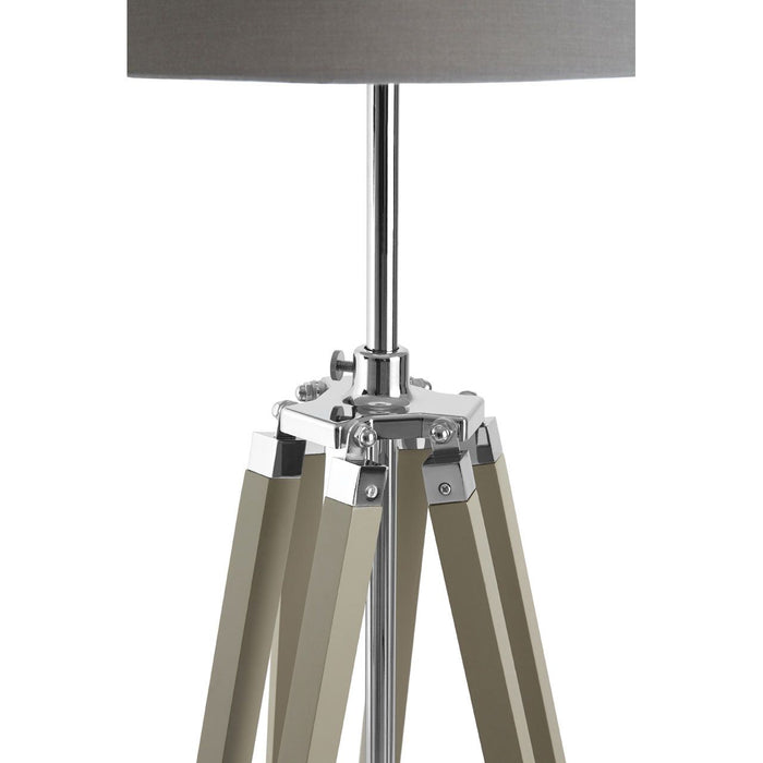 Jasper Grey Fabric Shade Floor Lamp With Tripod Wooden Base
