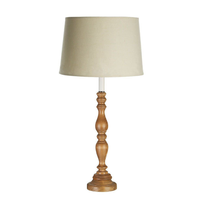 Candle Natural Fabric Shade Table Lamp With Oak Wooden Base