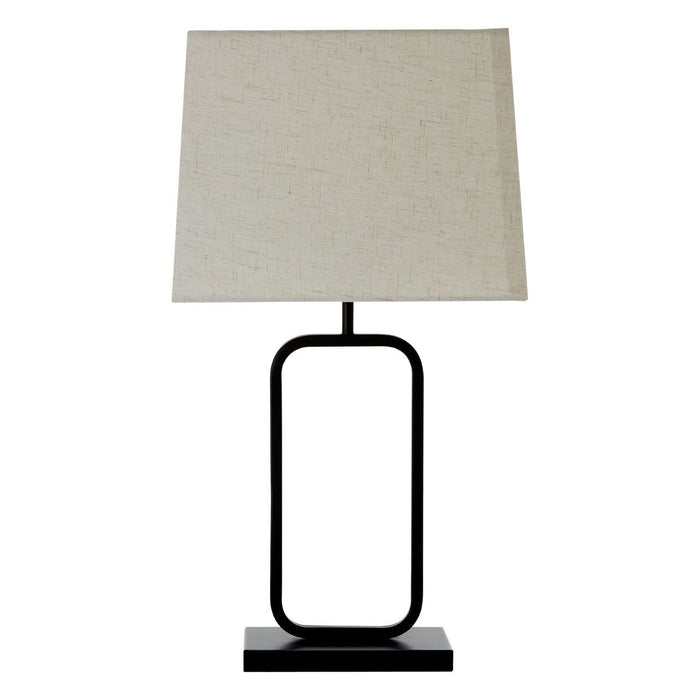 Lucas Natural Fabric Shade Table Lamp With Black Metal Base