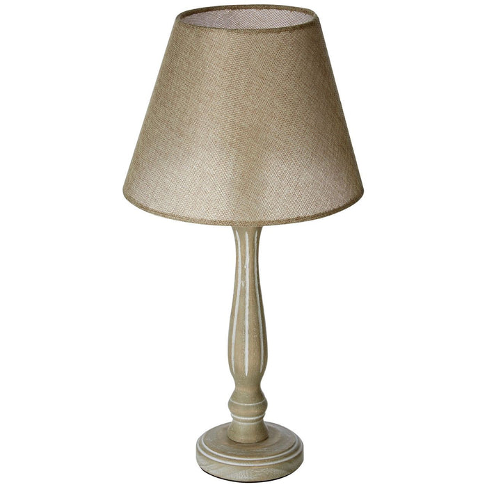 Maine Beige Fabric Shade Table Lamp With Natural Wooden Base