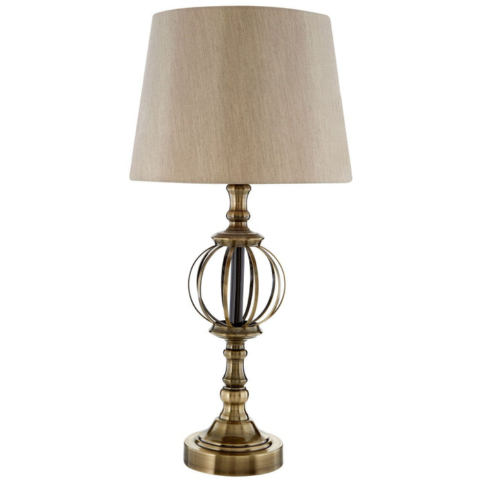 Jakarta Natural Fabric Shade Table Lamp With Antique Brass Metal Base
